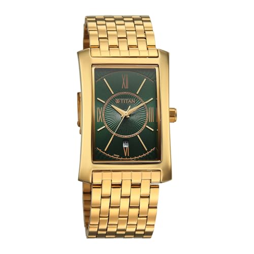 Image of Titan Regalia Allure Analog with Date and Green Dial Yellow Gold Stainless Strap Watch for Men - 10046YM03