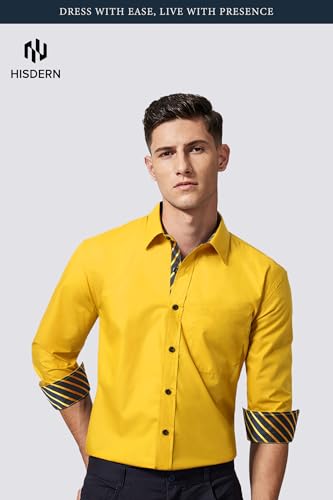 Image of HISDERN Mens Business Dress Shirts Long Sleeve Casual Button Down Shirt Formal Inner Collar Contrast Shirt for Men Wedding