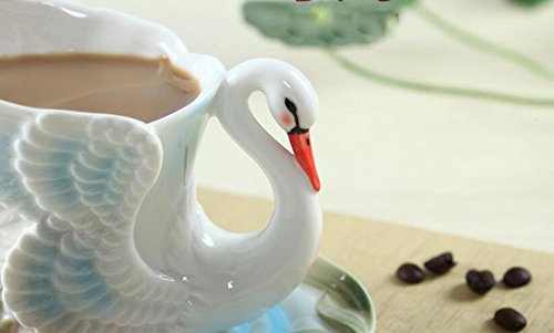 Ybk Tech Creative 3D Swan Bone China Ceramic Coffee Mugs Afternoon Tea Cup And Saucer Set #TOP3