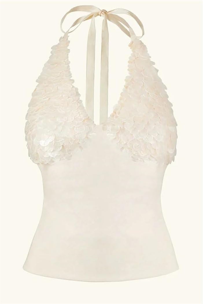 Women Rave Party Outfits Sexy Glitter Sequins Crop S Tanks Sleeveless Backless Bandage Vest Cropped