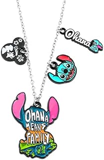 FAMINESS Stitch Necklace Lilo and Stitch Necklace Ohana Means Family Jewellery Gifts for Daughter Niece Girls Women Best Friend