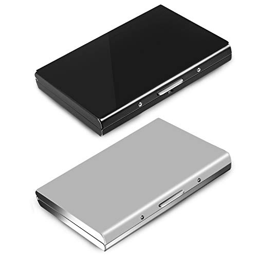 Preisvergleich Produktbild Kreditkartenetui aus Metall,Vegena 2 Stück RFID Blocking Kreditkartenhülle Abgeschirmt Edelstahl 6 Fächer Slim Wallets Credit Card Holder für Damen und Herren Schwarz Silber