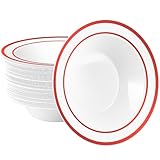 Goodluck 50 Pack Plastic Bowls with Red Rim, 12oz Disposable Soup Bowls, Heavy Duty Dessert Bowls for Weddings, Parties, Valentine's Day Dinners, Catering, Thanksgiving and Everyday Use