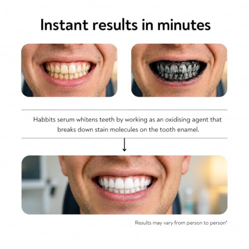 Image of Habbits Instant Teeth Whitening Serum - 30ml | Whiter Teeth From 1st Use | Enamel Safe Instant Teeth Whitener | Peroxide-Free | Tea Coffee Wine Smoking Stain Remover | Natural Charcoal & Peppermint