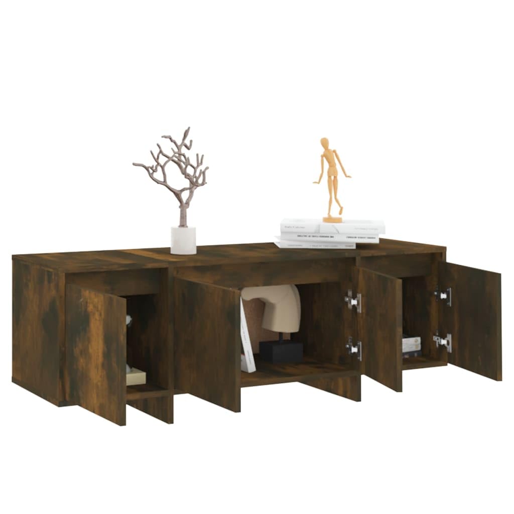 Hothingwell TV-Möbel, Eiche, Rauchgrau, 120 x 30 x 40,5 cm, Holz | 4 Türen, Aufbewahrung für DVD-Konsole, Spiele, Zeitschriften, leicht zu reinigen, feuchtes Tuch, stabile Konstruktion
