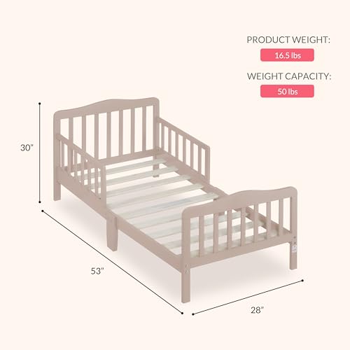 Image of Dream On Me Classic Design Toddler Bed in Almond Butter, Low-to-Floor Wooden Bed with Safety Rails, GREENGUARD Gold & BSA Certified, Non-Toxic Finish