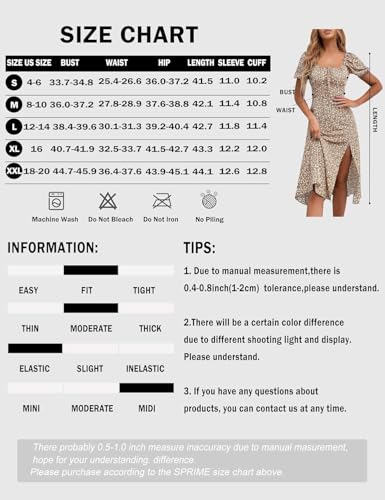Image of SPRIME Women's Floral Summer Casual Dress Square Neck Puff Sleeve Boho Midi Dresses Ruched Bust High Waist Split Long Dress