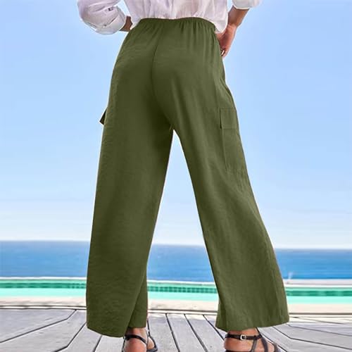 Generic Wide Leg Cargo Pants for Women Drawstring Pants Lightweight Summer Pants High Waist Solid Pant Flowy Pant with Pocket4