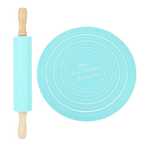 Lybunair New Combo Dough Rolling Set Includes 11.8 Inches Rolling Pin and Large Silicone Baking Mat (Blue)