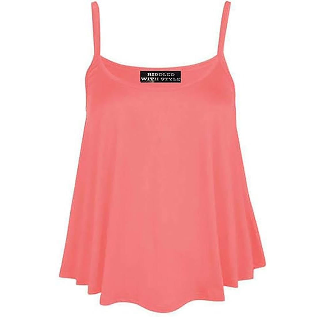 Real Life Fashion Ltd Women's Coral Flared Cami Vest Top Sleeveless Round Neck Plain And Printed Camisole Vest Top Strappy Swing Vest Flared Mini Top Casual Summer Wear Fancy Party Beach Wear Top Plus Size