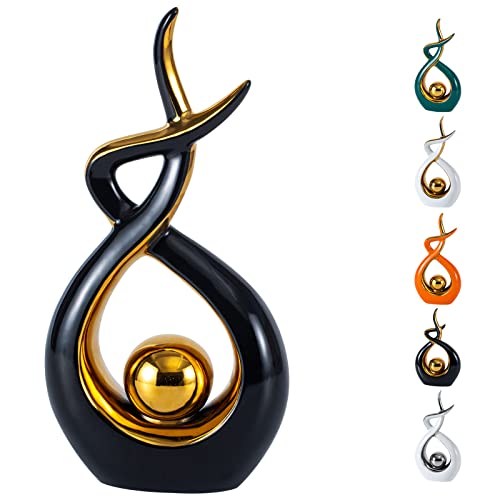Bwytbwy Home Decor Modern Abstract Art Ceramic Statue Home Fireplace Decorations for Living Room Dining Room Coffee Table Centerpiece, Great Gift Idea, Black Gold, Large