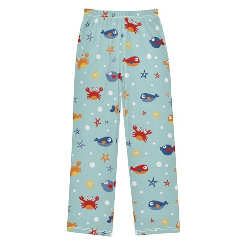 ZZXXB Sea Fish Crab Boys Long Pants Soft Trousers Elastic Waist Kids Lounge Bottoms with Pockets S-XL