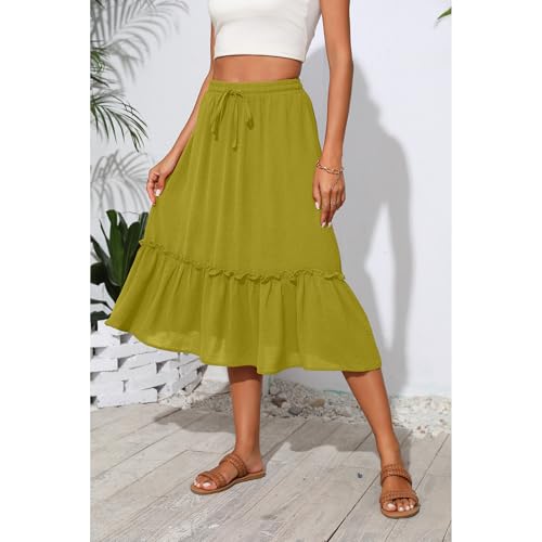 Image of Witsmile Women's Skirts - Elastic High Waist A-Line Midi Skirt with Pockets for Women Dressy Casual(Mustard,L)