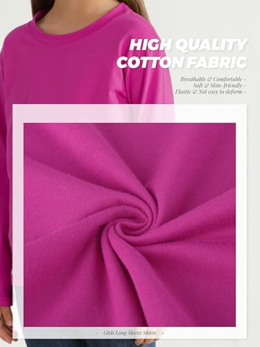 Image of 4 Pack Girls Long Sleeve Shirts Cotton T-Shirts Tagless Kids Tees Clothes | Basic Girls Shirts Toddler & Youth, Cozy & Soft, Reinforced Rib-knit Neck & Cuffs & Hem, Perfect for Layering or Daily Wear