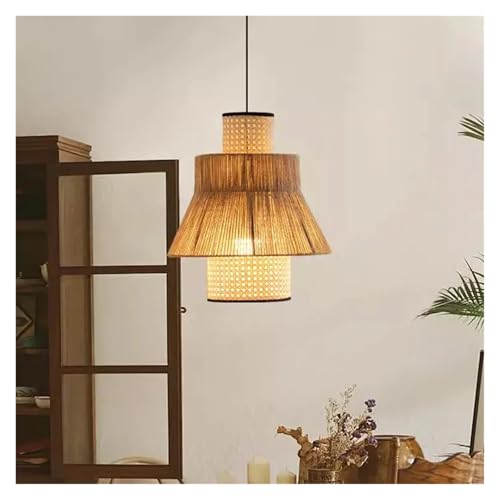 Pendant light minimalist en vigne tressée et corde pour décoration haut de gamme