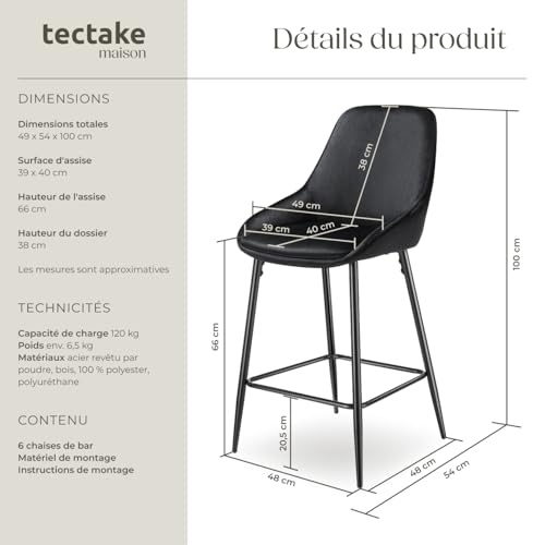 Chaise de bar rembourrée avec une housse douce dossier et repose pieds Lot de 6 - vue 3