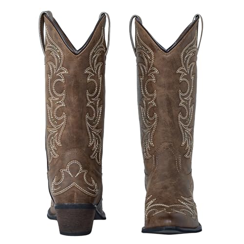 SheSole Women's Studded Cowgirl Cowboy Boots Snip Toe Mid Calf Fashion Western Boots2