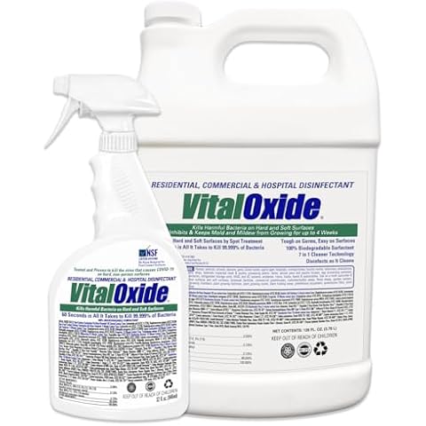 Vital Oxide Disinfectant, Deodorizer, Cleaner, Food-Contact Sanitizer, Virucide – (EPA registration #82972-1) – Kills Mold & Mildew, Eliminates Odors – 1 Gallon + 32oz Spray Bottle Cover