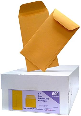 Box of 500# 7 Coin Brown Kraft Envelopes, for Small Parts, Seeds, Cash Etc, Gummed Flap (Size: 3-1/2" x 6-1/2")