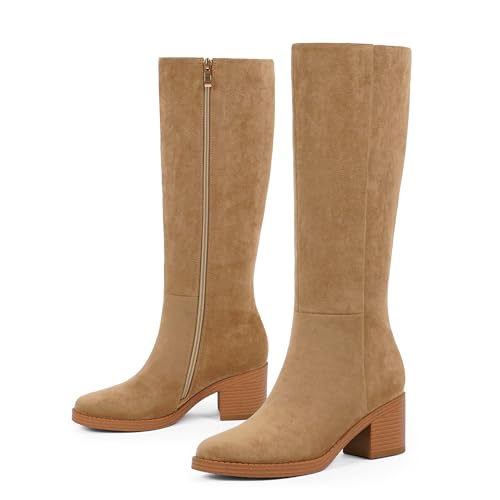 Image of Womens Knee High Boots Chunky Low Heel Round Toe Tall Long Boots | Balanced Low Block Heel, Roomy Round Toe, Anti-slip Rubber Outsole, Fashion Heeled Dressy Fall Winter Long Boots for Women
