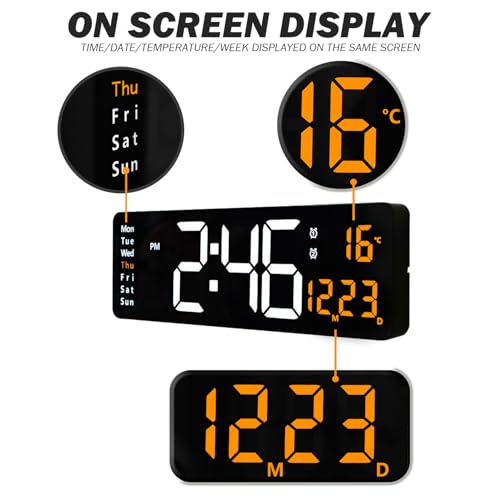 Horloge murale numérique 16 pouces avec température et date vert - 4