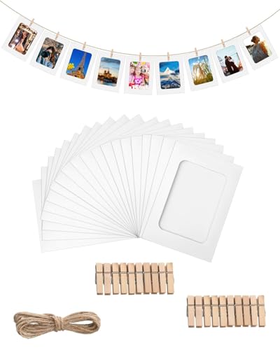 TOZBLEU 20pcs cornice foto,Cornice di Carta per Foto,Portafoto Cornice in Cartone,Cornici per Foto in Carta con Corda+Clip Set per la casa Scuola o la Festa Decorazione