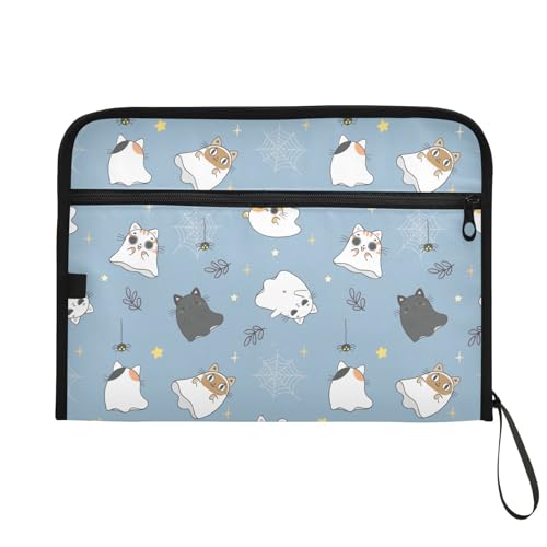 Pastas de arquivo fofas de gato fantasma gatinho de Halloween, pastas de plástico com 13 bolsos, pas
