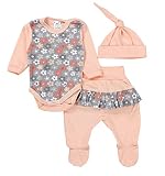 TupTam Baby Kleidung Set Body Strampelhose Mütze Bekleidungsset Jungen Mädchen, Farbe: Blumen/Aprikose, Größe: 74