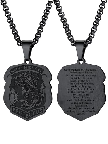 Image of U7 Saint Michael Necklace for Men,Stainless Steel /18K Gold Plated St Michael Archangel /Saint Benedict /Saint Christopher Pendant Amulet Necklace for Men Women