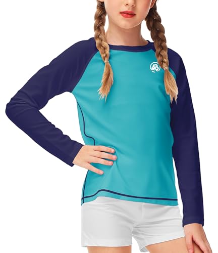 Image of AOBUTE Unisex Kids Rash Guard Long Sleeve SPF 50+ Sun Shirt UV Protection Swim Shirts 3-12 Years