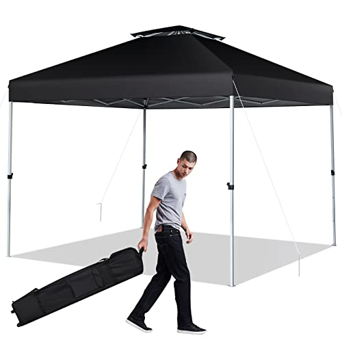 COSTWAY Carpa Plegable 3X3M, Cenador Plegable Pop Up 8 Personas, Gazebo Pabellón con Doble Techo con Ventilación, Altura Ajustable, Tela Oxford, Playa, Jardín, Patio (Negro)