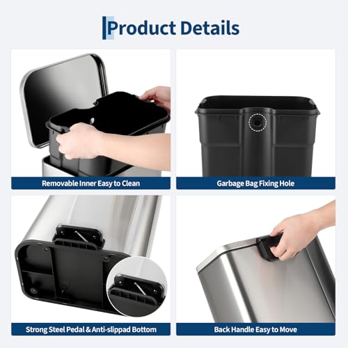 Caneca de basura rectangular acero inoxidable 30L miniatura 4