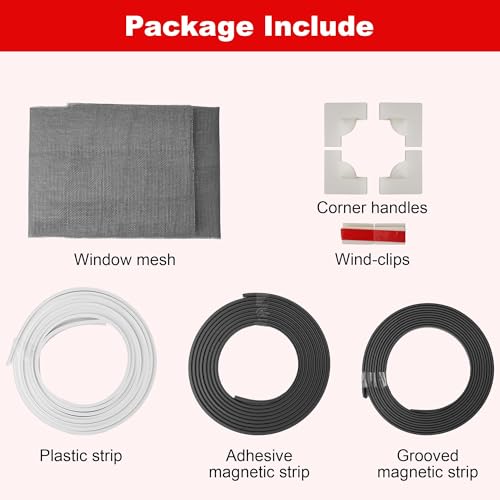 Magnetic Window Screen Adjustable Window Net 24”x 32” Fiberglass Window Screen Mesh for House Windows with Magnets