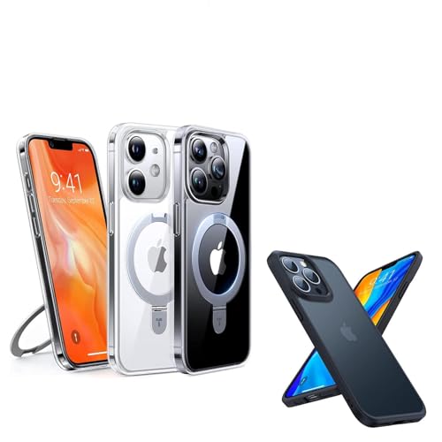 TORRAS Magsafe iPhone 12 Case & iPhone 12 Pro Clear Case with Stand and Shockproof Translucent Matte Hard PC Back Case