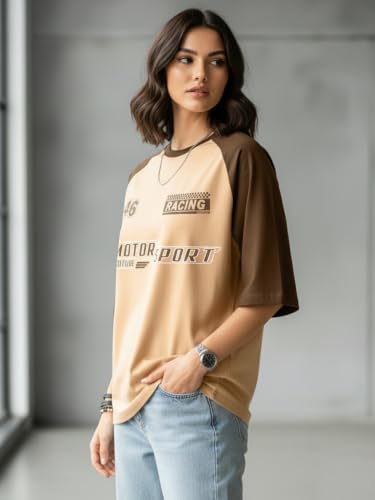 Image of LEOTUDE Half Sleeve Round Neck Tshirt for Women, Oversized Longline