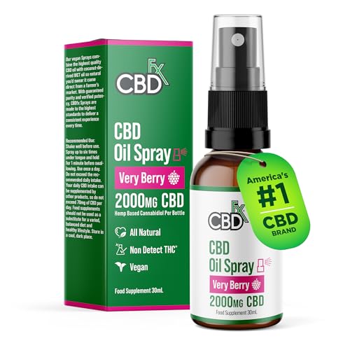 CBDFX 2000mg CBD Spray High Strength Flavoured CBD Oil Very Berry Vegan Non-GMO Blended with MCT Oil Improved Purity No THC 30 ml (40 Days)
