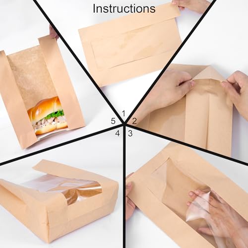 110 Pack Bread Bags for Homemade Bread 13.8\" x 8.3\" x 3.55\",Sourdough Paper Bread Bags With Window,125 sealing stickers A Large Bakery Bags Used for Storage Bread Cookies & Snacks