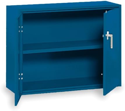Equipto 1734DI-BL Handy Storage Cabinet with Locking Handle and Cabinet Doors, 30" W x 27" H x 13" D, Textured Regal Blue, 2 Shelves, Inverted Lower Handle for Wall Hung Applications