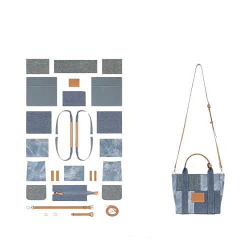POPSEWING Leather Contrast Denim Handbag DIY Kits, DIY Leather Bag Kit, Crossbody Shoulder Bag with Sewing Kit, Handmade Bag Kit for Mom Girlfriend Birthday Gift, Blue
