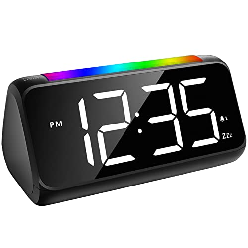 Digital Alarm Clock for Bedrooms, Netzu Bedside Alarm Clocks with 8 Color Night Light, Large LED Display, Dual Alarm, Dimmer, USB Charger Port, Clock for Kids,Teens, Seniors (Upgrade) (Black)