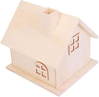 VILLCASE Box House Shaped Money Bank Wood House Organizer Unfinished Piggy Bank Cash Coin Can Kid Coin Bank DIY Wood Coin Bank Desktop Wood Holder Earth Tones Wooden Decorations