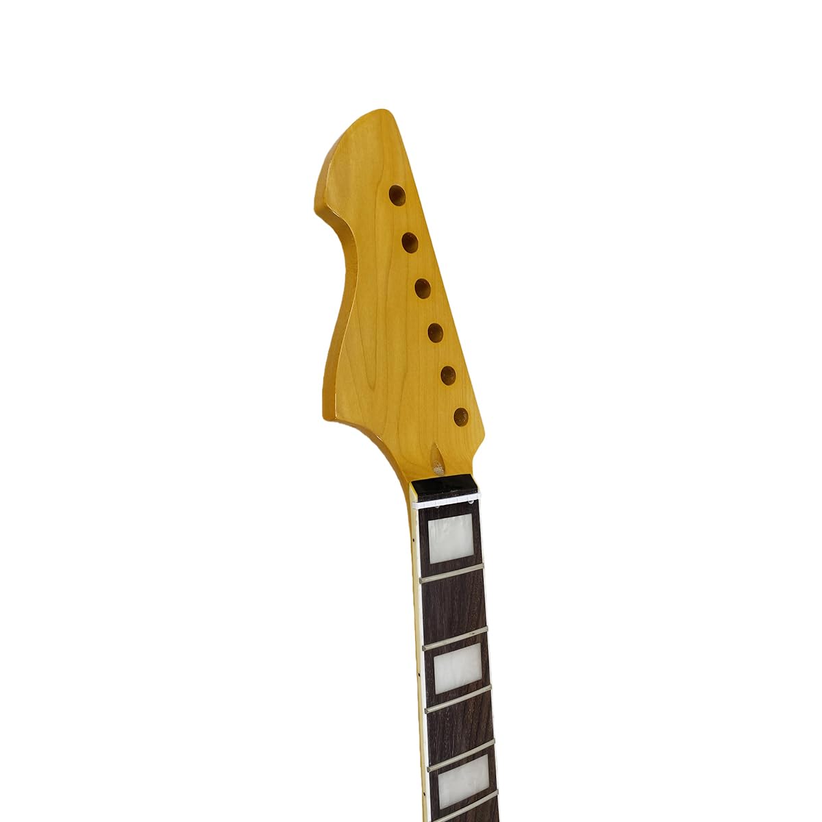 Manico di ricambio per chitarra elettrica in acero per mancini, con vernice gialla lucida, 22 tasti, scala 64,8 cm, tastiera in palissandro con inserto bianco, forma a C, dado normale sul