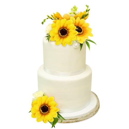 Blumomon 10Pcs Flower Cake Topper - Happy Birthday Artificial Sunflower Cake Decorations for Bridal Engagement Baby Shower Birthday Party Cupcake Decorations Picks Anniversary Party Supplies