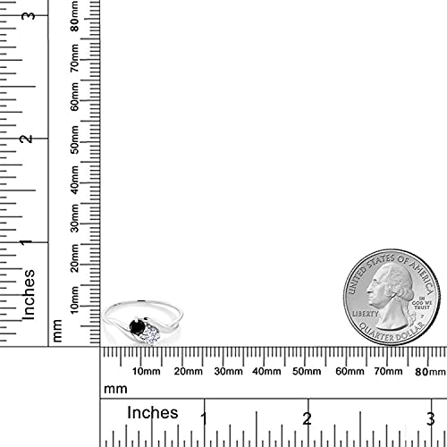 Gem Stone King 10K White Gold Black Diamond and White Moissanite 2-Stone Engagement Ring For Women (0.33 Cttw, Round 3.5MM, Available In Size 5, 6, 7, 8, 9)4