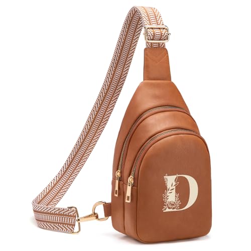 Viverte Crossbody Bags for Women Initial Sling Bag Cross Body Fanny Packs Personalized Gifts for Mom Women Wife (Brown-D)