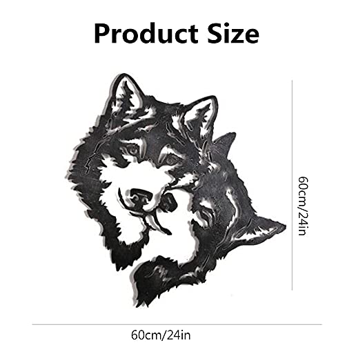 Gaofan Metal Wall Art - 2 Wolf Head Decor - 3D Wall Silhouette Metal Wall Sculpture, For Home Office Bedroom Living Room,60X60Cm/24X24In #TOP1