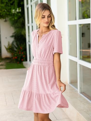 Image of Simplee Womens 2026 Summer Mini Dress Eyelet Short Sleeve Cocktail Short Dresses Cute A Line Sun Dress with Pockets