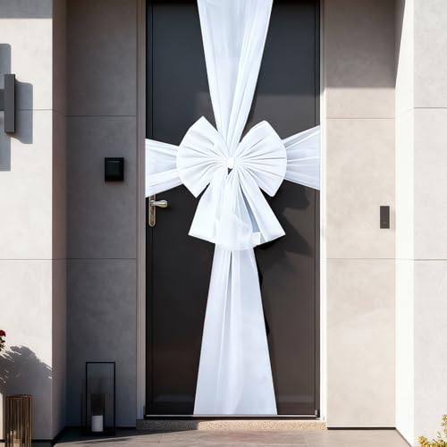 Large Christmas Bow for Front Door White Christmas Door Bow with Diamante Kit Large Outdoor Xmas Decorations Giant Bows for Wedding Xmas Party Front Porch Decoration