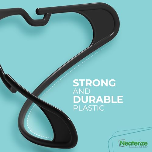 NEATERIZE Clothes Hangers 50 Pack Black - Plastic Hangers - Ganchos Colgar Ropa