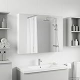 Teenpull Armadietto da bagno a specchio bianco in legno 100 x 14,5 x 70 cm con spazio e specchio su entrambi i lati, montaggio a parete, con 2 ripiani per mobili da bagno e salvaspazio